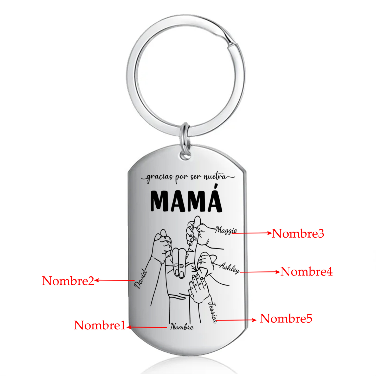 A mi mamá-Llavero 2-6 Nombres Personalizados "DEDOS COGIDOS"-Jessemade ES