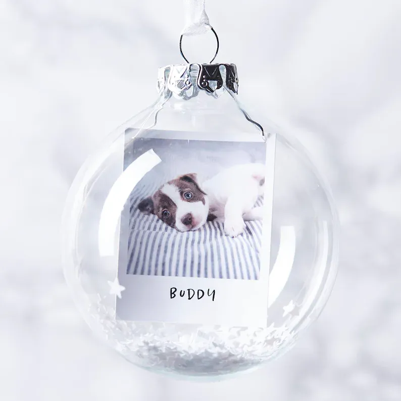 Bola navideña Adorno de Navidad 1 foto y 1 texto  personalizados