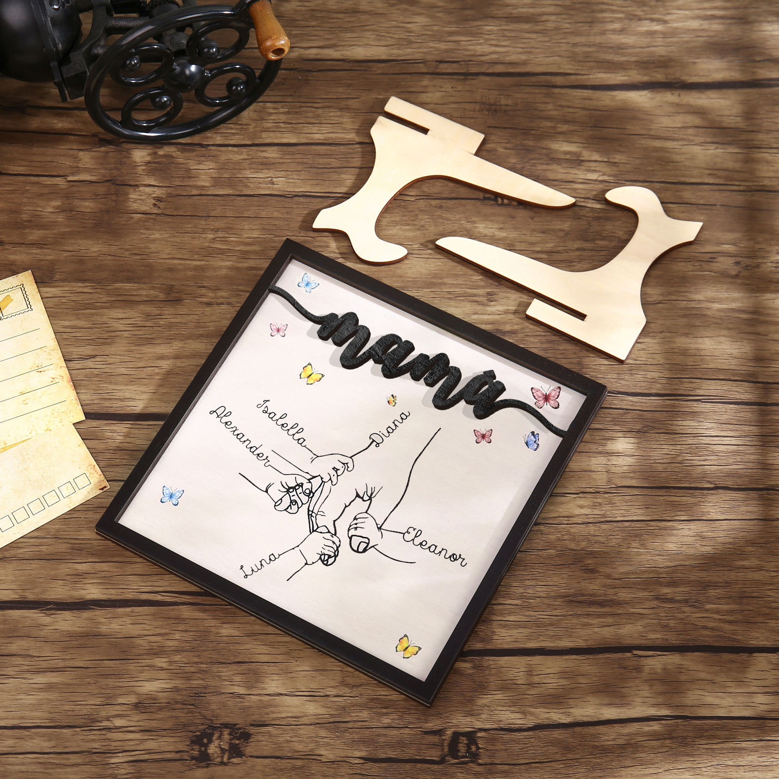 A mi mamá-Adorno 2-7 nombres personalizados decoración de madera mano con manitos-Jessemade ES