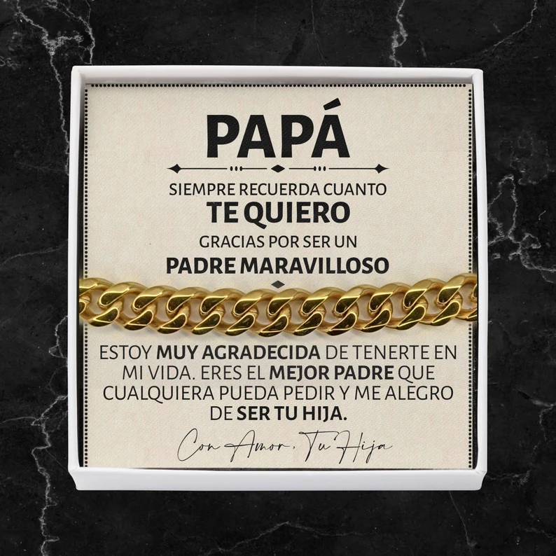 A mi Papá - Pulsera cubana de acero inoxidable con cadena curva para hombre