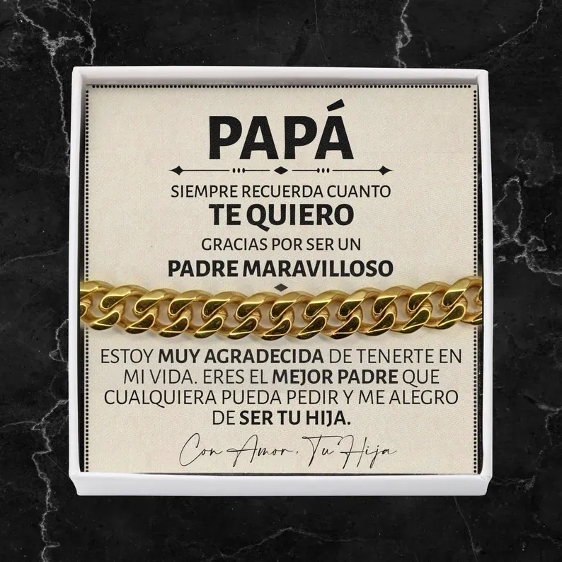 A mi Papá - Pulsera cubana de acero inoxidable con cadena curva para hombre | Jessemade ES