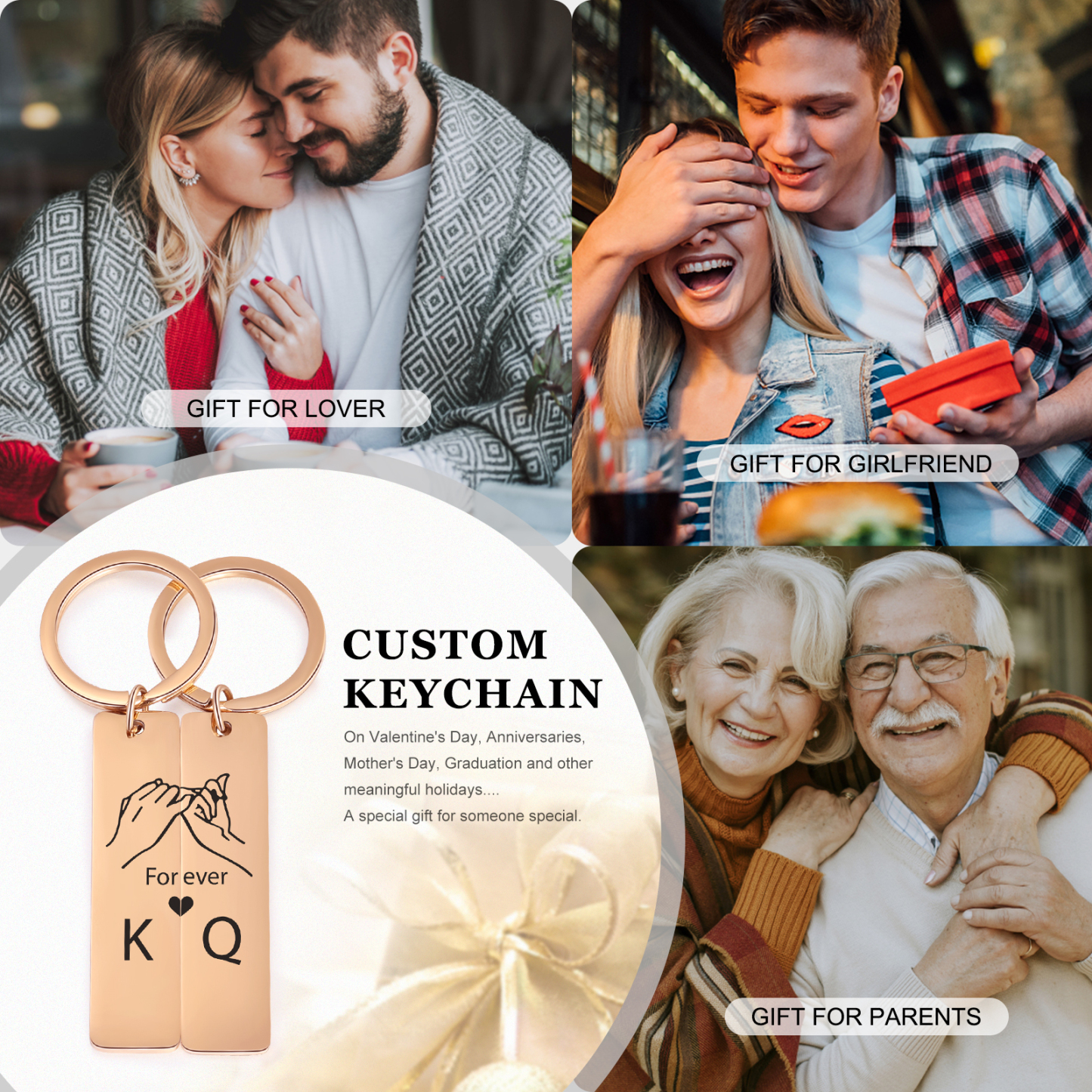 Con caja Navidad - Llavero para pareja dedos cogidos 2 letras en personalizar-Jessemade ES