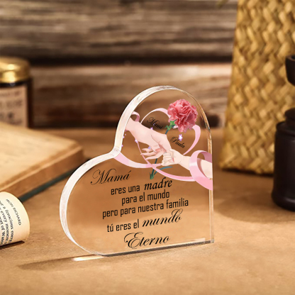 A mi mamá-Placa de acrílico en forma de corazón manos cogidas y frases amorosos 2 nombres personalizados-Jessemade ES