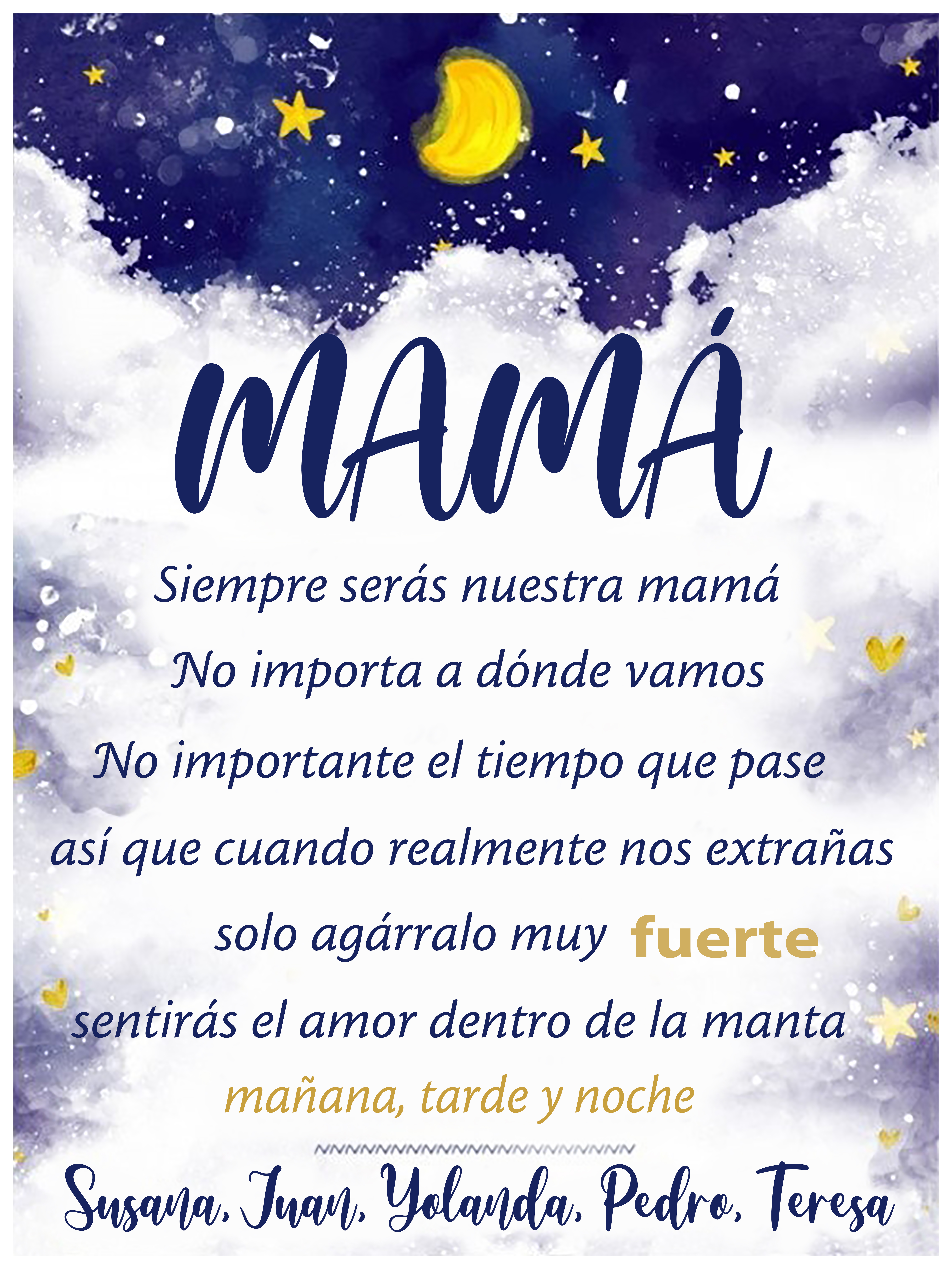 A mi mamá-Manta de buen calidad con frase amoroso y personalizada con 5 nombres