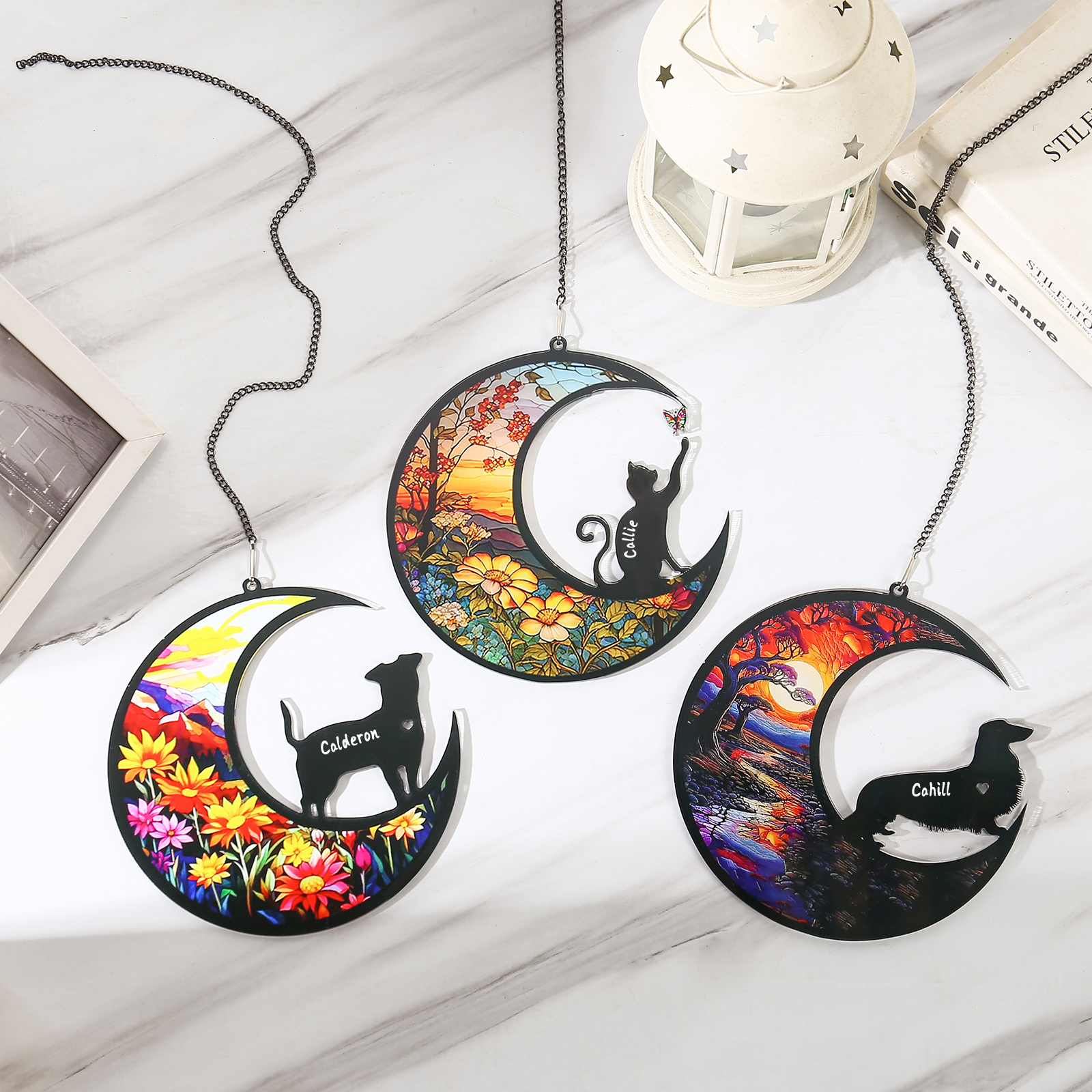 Navidad-Silueta de Perro o Gato Ornamento Navideño 1 nombre personalizado