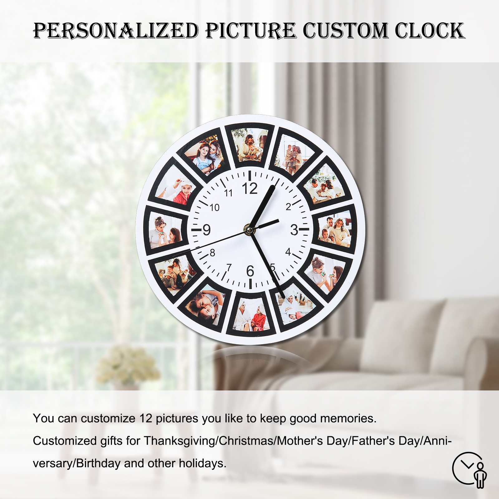 Reloj de Pared Personalizado con 12 Fotos para Familiares o Pareja | Jessemade