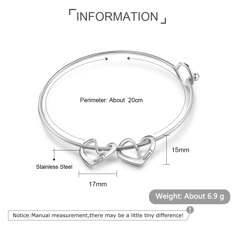 Pulsera con 2 nombres personalizados en 2 dijes de corazón-Jessemade ES