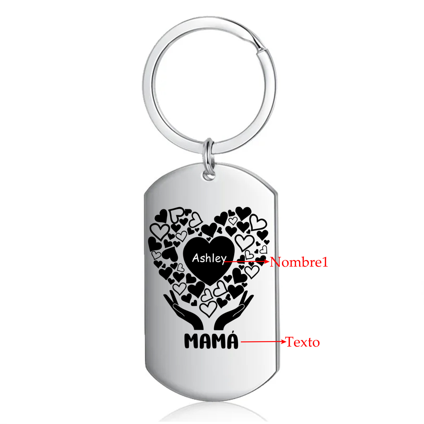A mi mamá/abuela-Llavero 1-7 Nombres Personalizados con Texto CORAZONES Y MANOS