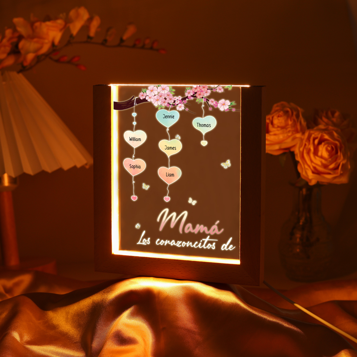 A mi mamá/abuela-Lámpara Personalizada con 2-8 Nombres y Texto "árbol y corazones" 3D Ilusión Luz de Noche-Jessemade ES
