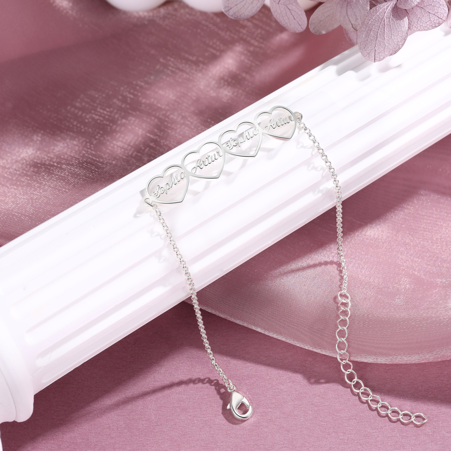 Pulsera 1-4 nombres personalizados con dije de corazón-Jessemade ES