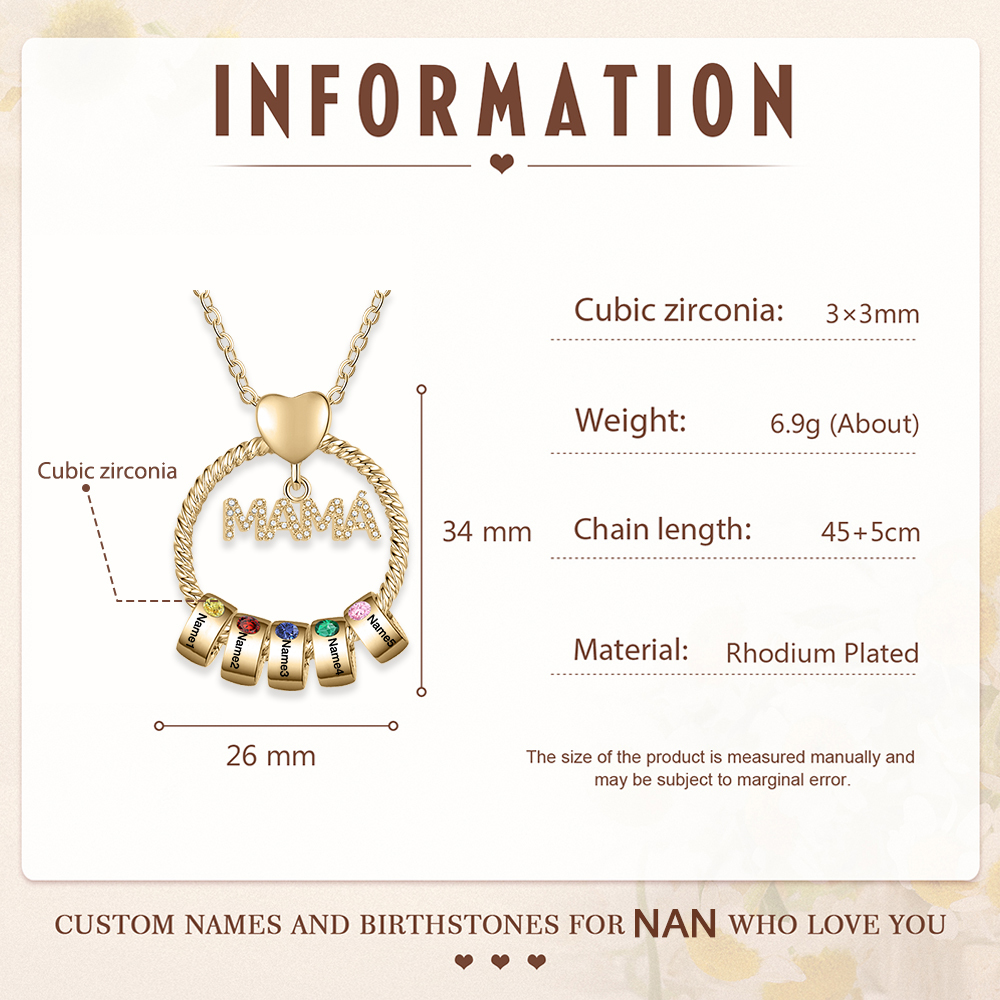 Collar 1-5 nombres y piedras de nacimiento personalizados con colgante de "MAMÁ" color oro | Jessemade-Jessemade ES