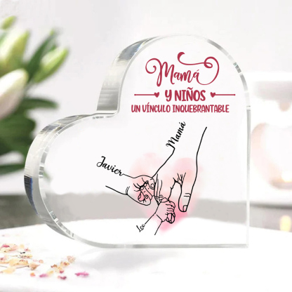 A mi mamá-Placa de acrílico en forma de corazón mano y manitas 1-5 nombres personalizados-Jessemade ES