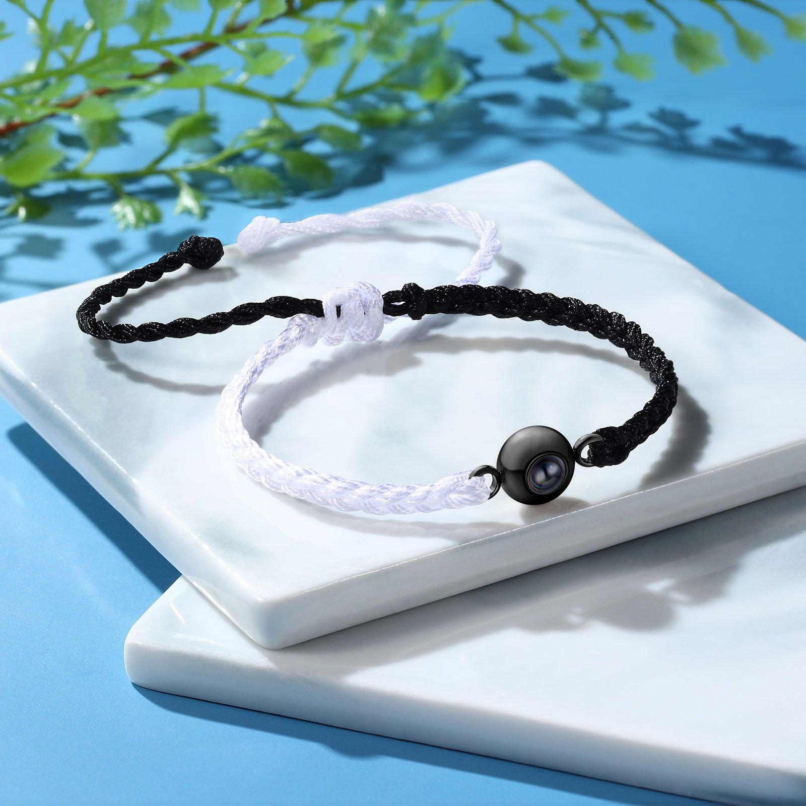 Pulsera de cuerda con proyección de foto en color con dije circular pulsera ajustable-Jessemade ES