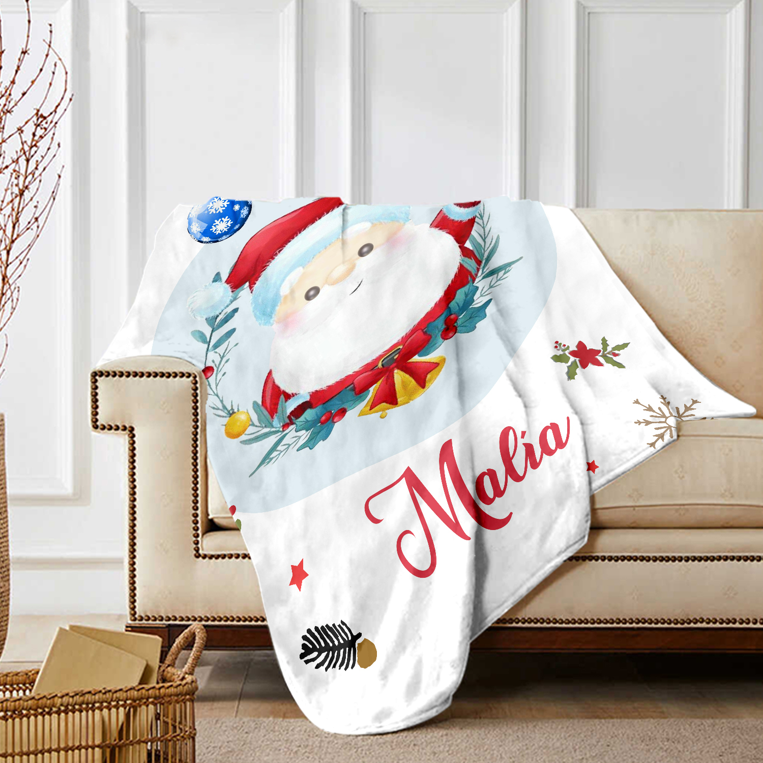 Manta de buen calidad con Papá Noel personalizada con 1 nombre-Jessemade ES