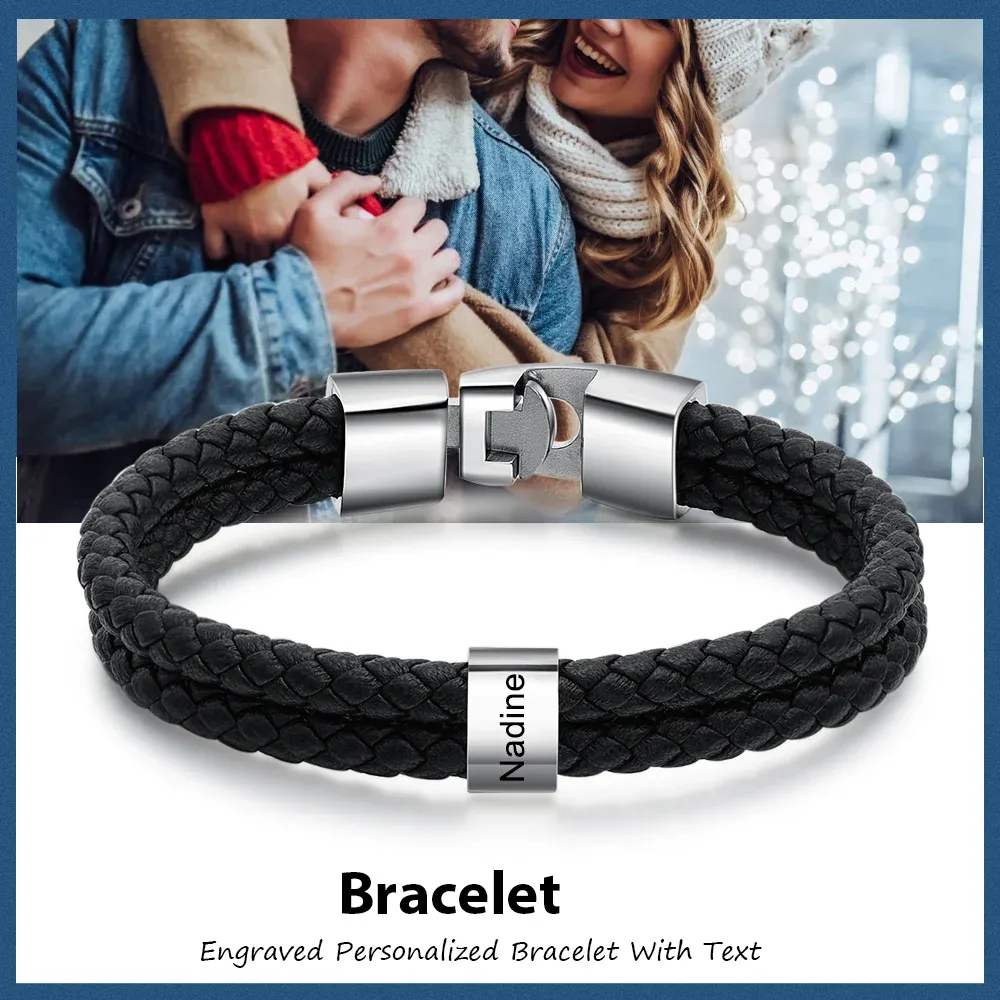 A mi papá-Pulsera de cuero trenzado 1 aro con 1 nombre personalizado pulsera de hombre -Jessemade ES