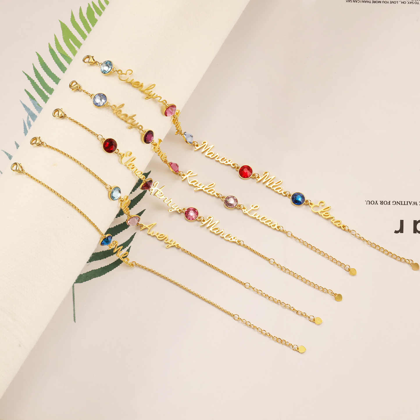 Pulsera personalizada de 1-5 nombres con 1-5 piedras de nacimiento-Jessemade ES