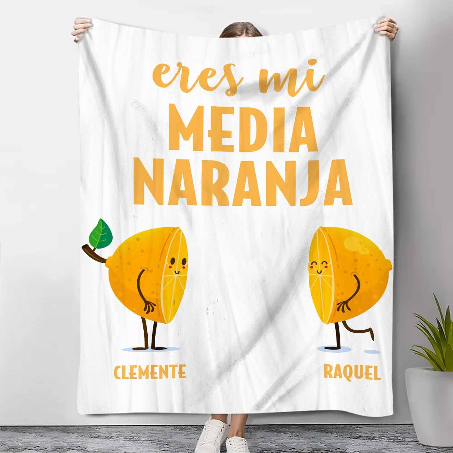A mi querido/querida - Manta de buen calidad con media naranja y personalizada con 2 nombres-Jessemade ES