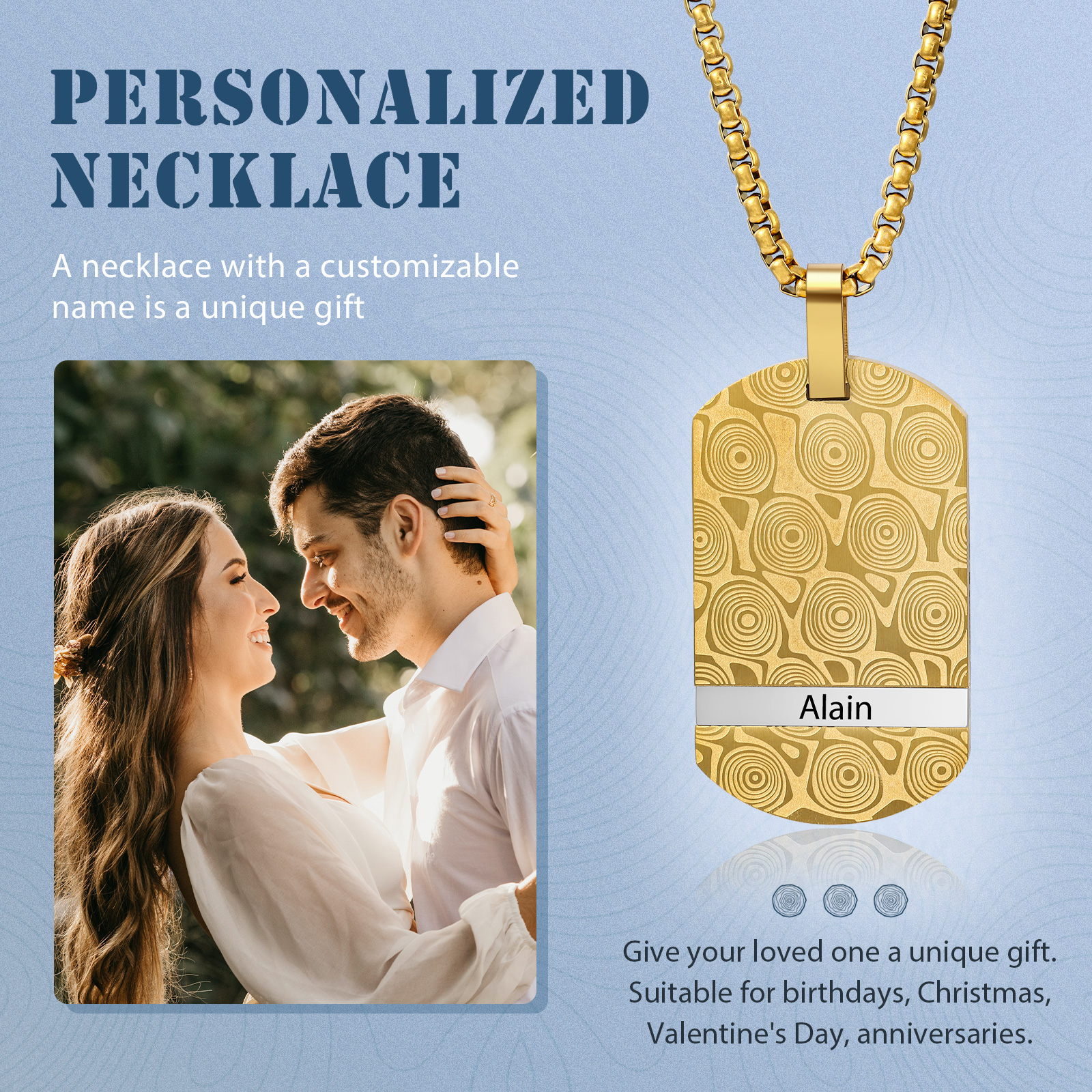 Collar de placa personalizado con 1 nombre para hombre-Jessemade ES