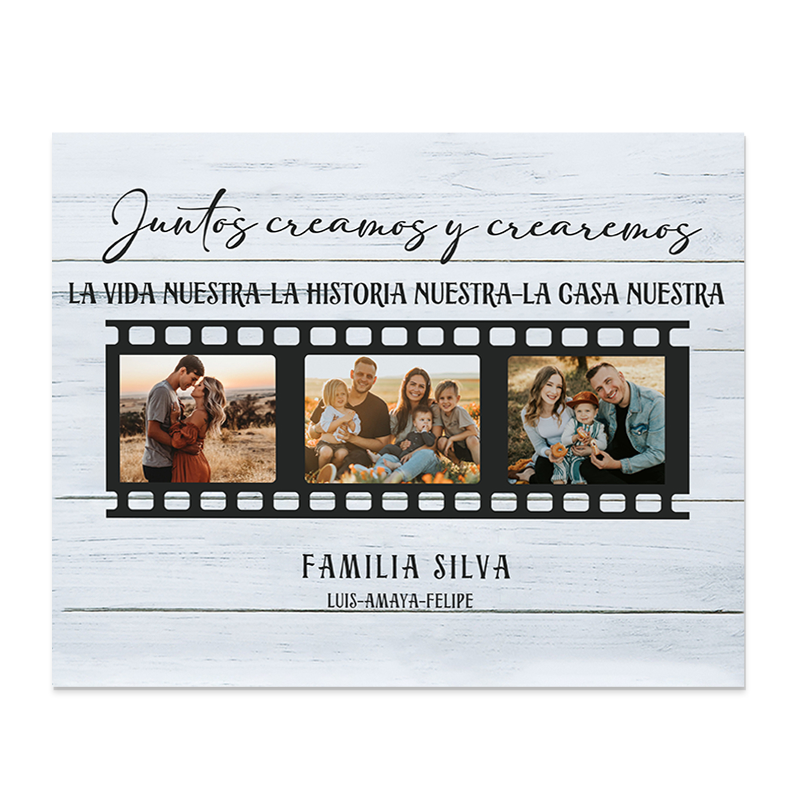 A mi familia-Lámina marco de madera "Juntos creamos una casa" 3 fotos y 2 textos personalizados-Jessemade ES