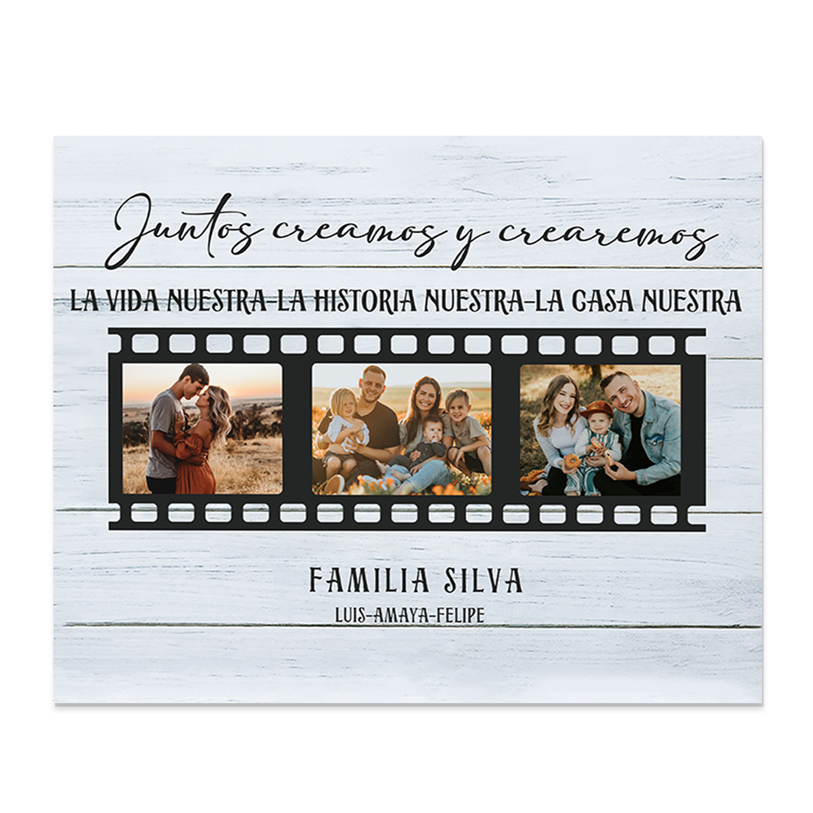 A mi familia-Lámina marco de madera "Juntos creamos una casa" 3 fotos y 2 textos personalizados-Jessemade ES