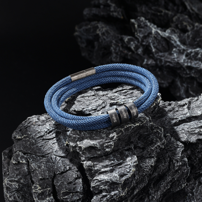 2-4 Nombres Personalizados Pulsera de Triple Cuerda Azul Aros de Acero Inoxidable-Jessemade ES