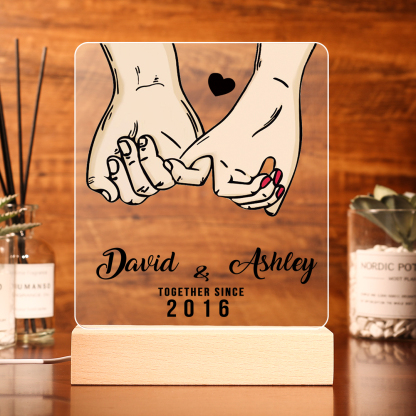 Lámpara dedos cogidos para pareja 3D Ilusión Luz de Noche LED 2 nombres, texto y año personalizados -Jessemade ES