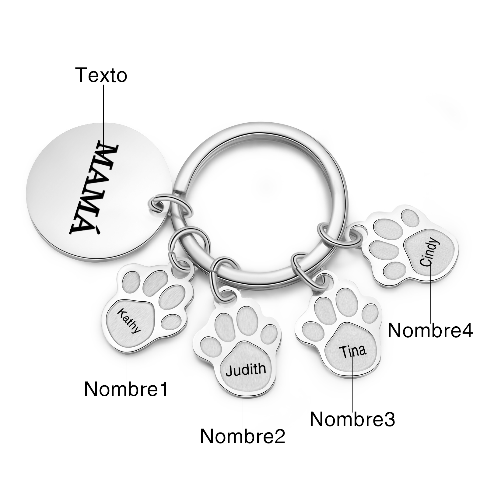 A mi familia - Llavero con 4 nombres personalizados en patas con texto-Jessemade ES