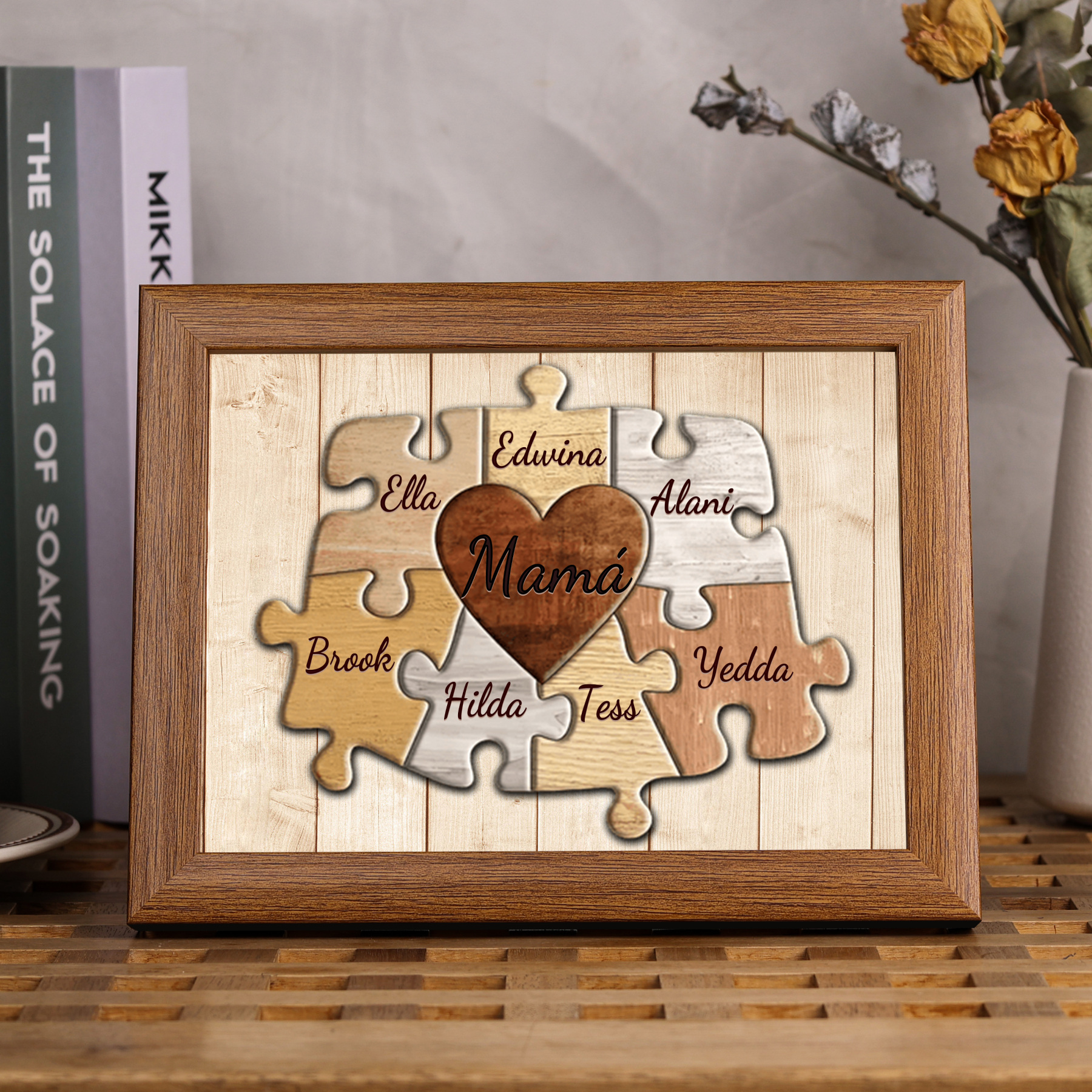 A mi mamá-Marco de 3-9 nombres personalizados rompecabezas de madera-Jessemade ES