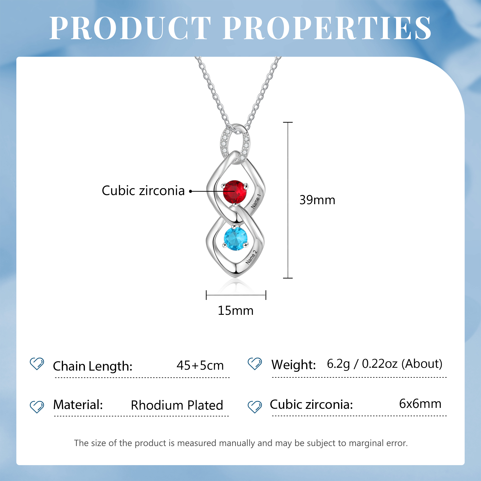 Collar de lazos con 2-5 nombres y piedras de nacimiento personalizados-Jessemade ES