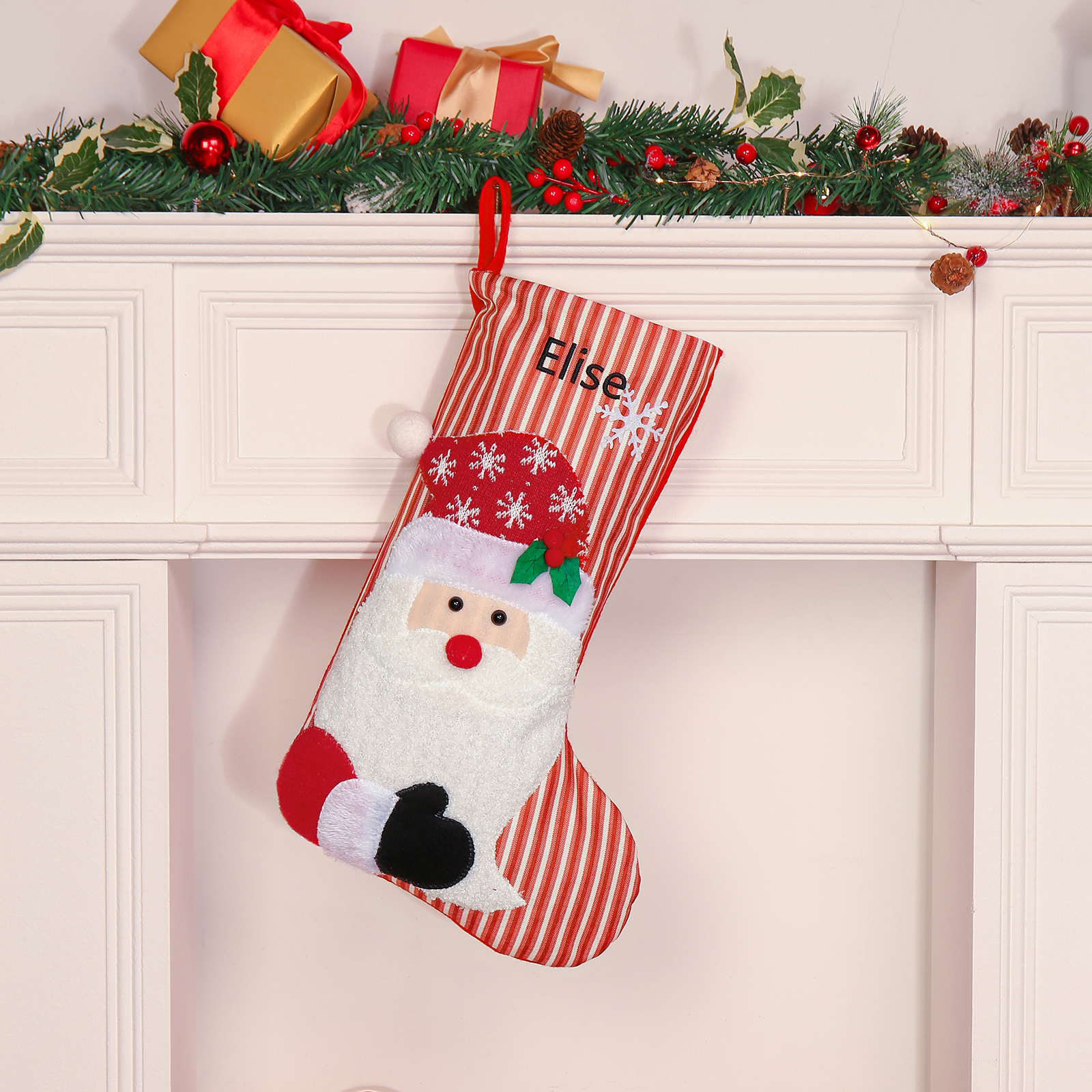 Adornos de medias navideñas con muñeco Bolsa de regalo 1 Nombre personalizado-Jessemade ES