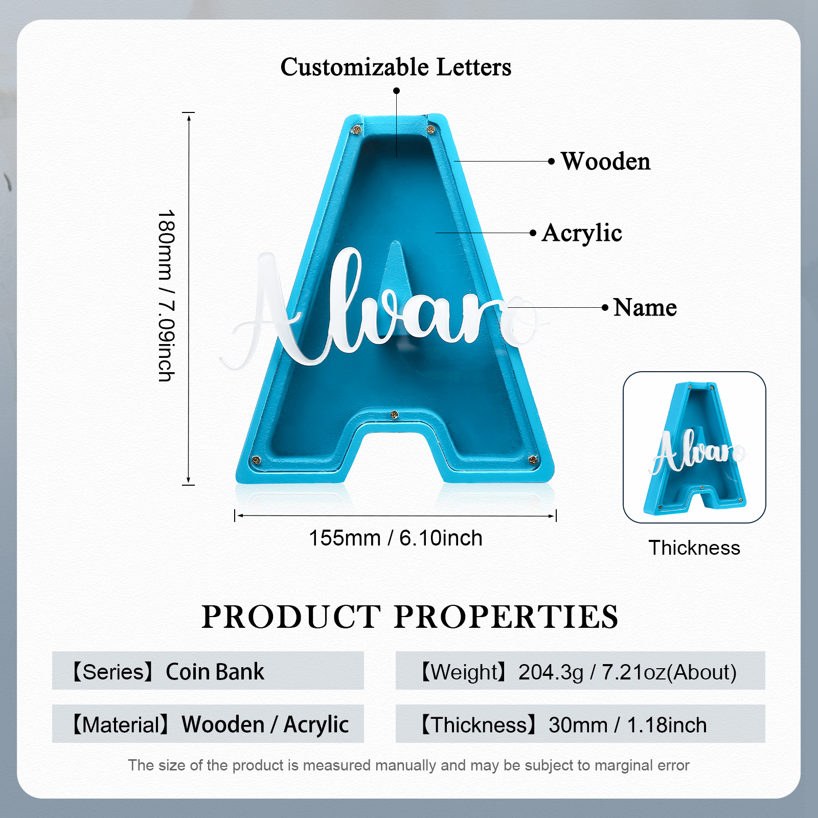 Alcancía de madera en forma de letras con 1 nombre personalizado hucha-Jessemade ES