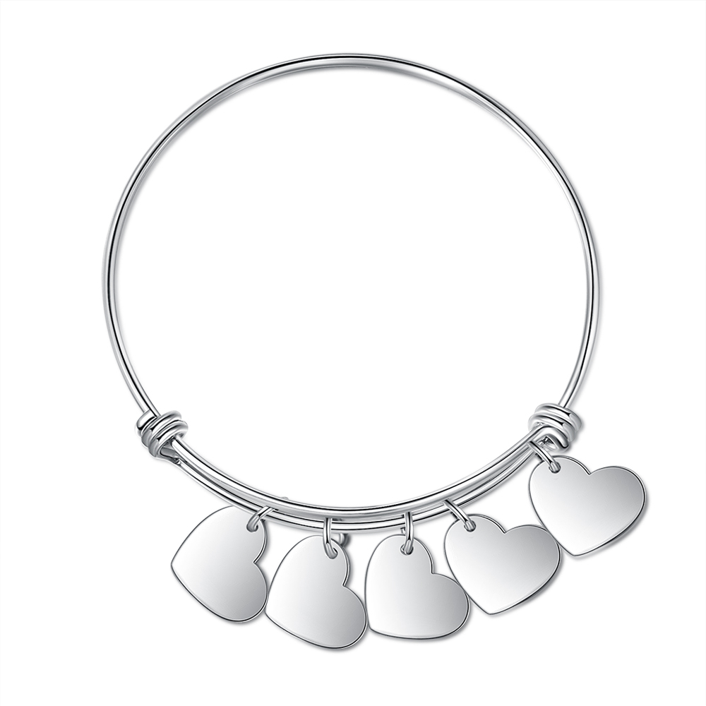 Pulsera con 5 nombres personalizados y 5 dijes de corazón-Jessemade ES