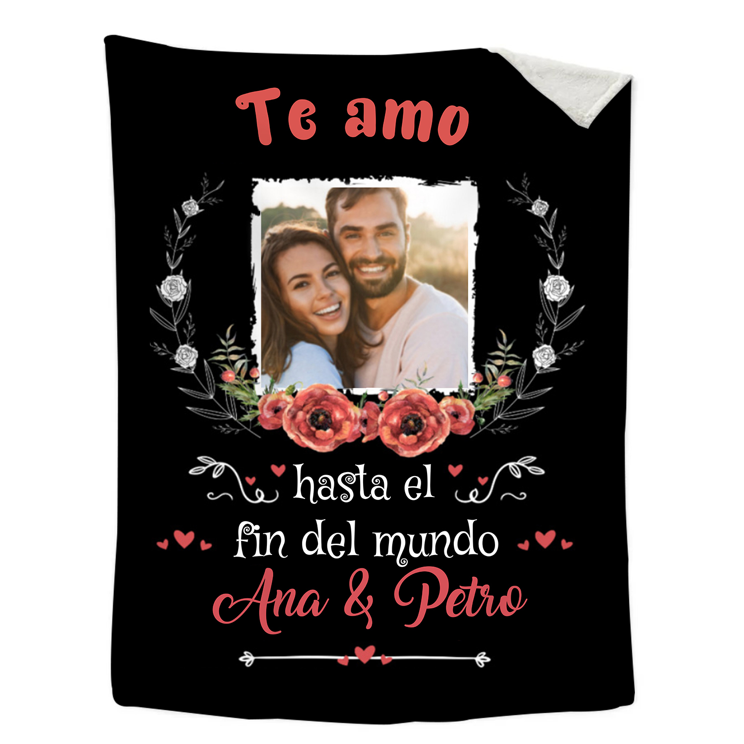 Pareja-Manta de buen calidad de foto personalizada con 2 nombres-Jessemade ES