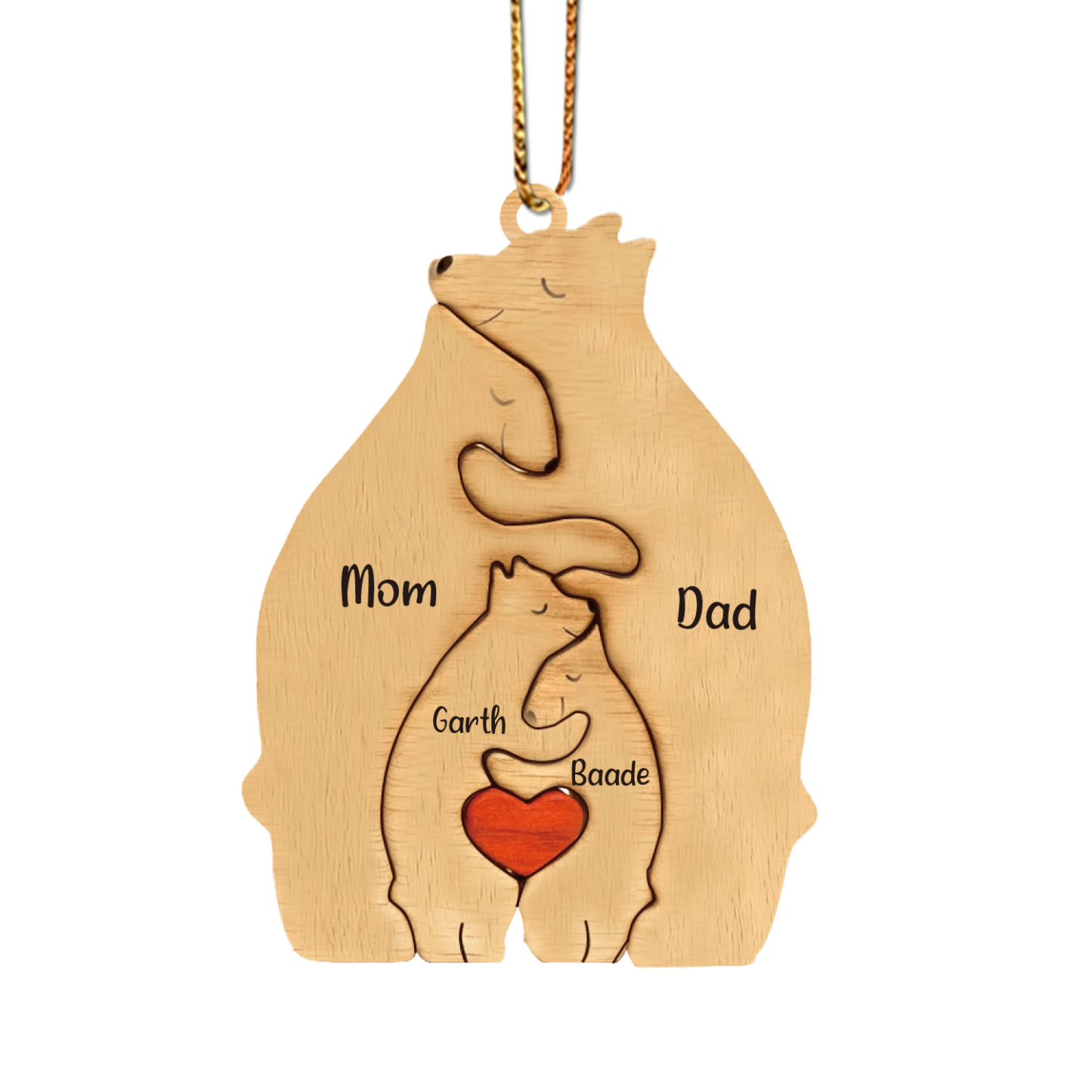 Navidad-Ornamento muñecos navideño de madera familia de canguros 4 nombres personalizados adorno del árbol-Jessemade ES