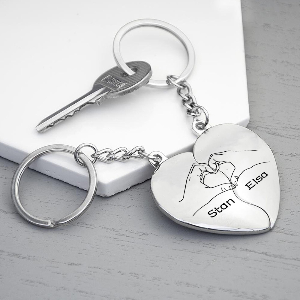 Llavero de corazón para pareja "Juntos un corazón completo" 2 nombres personalizados-Jessemade ES