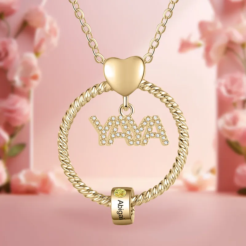 Collar a abuela con colgante de "YAYA" con 1-5 nombres Y 1-5 piedras de nacimiento personalizados | Jessemade