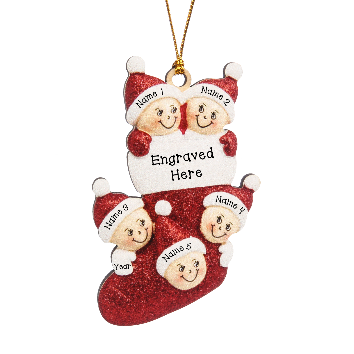 Navidad-Ornamentos Navideños de Madera Calcetín 5 Nombres con Texto Personalizados
