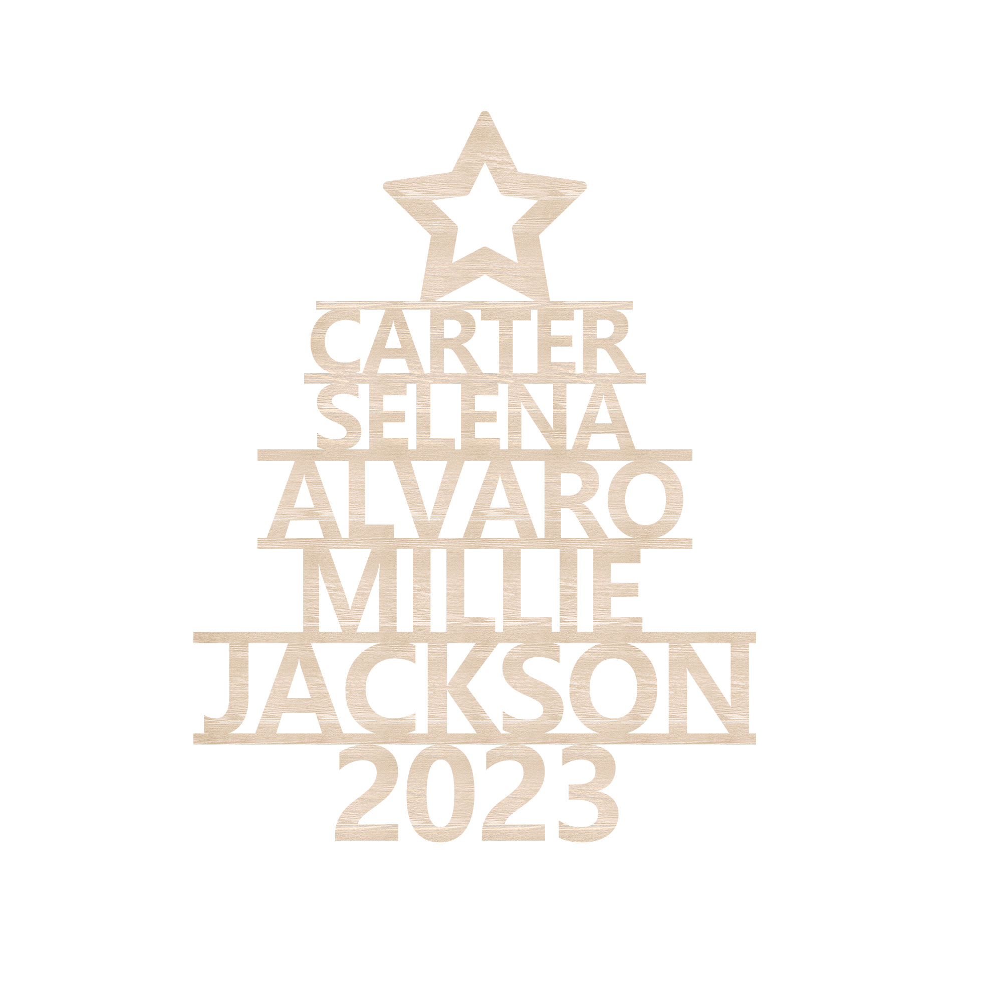 Navidad-Ornamento navideño de madera árbol de nombres con 5 nombres y año personalizados