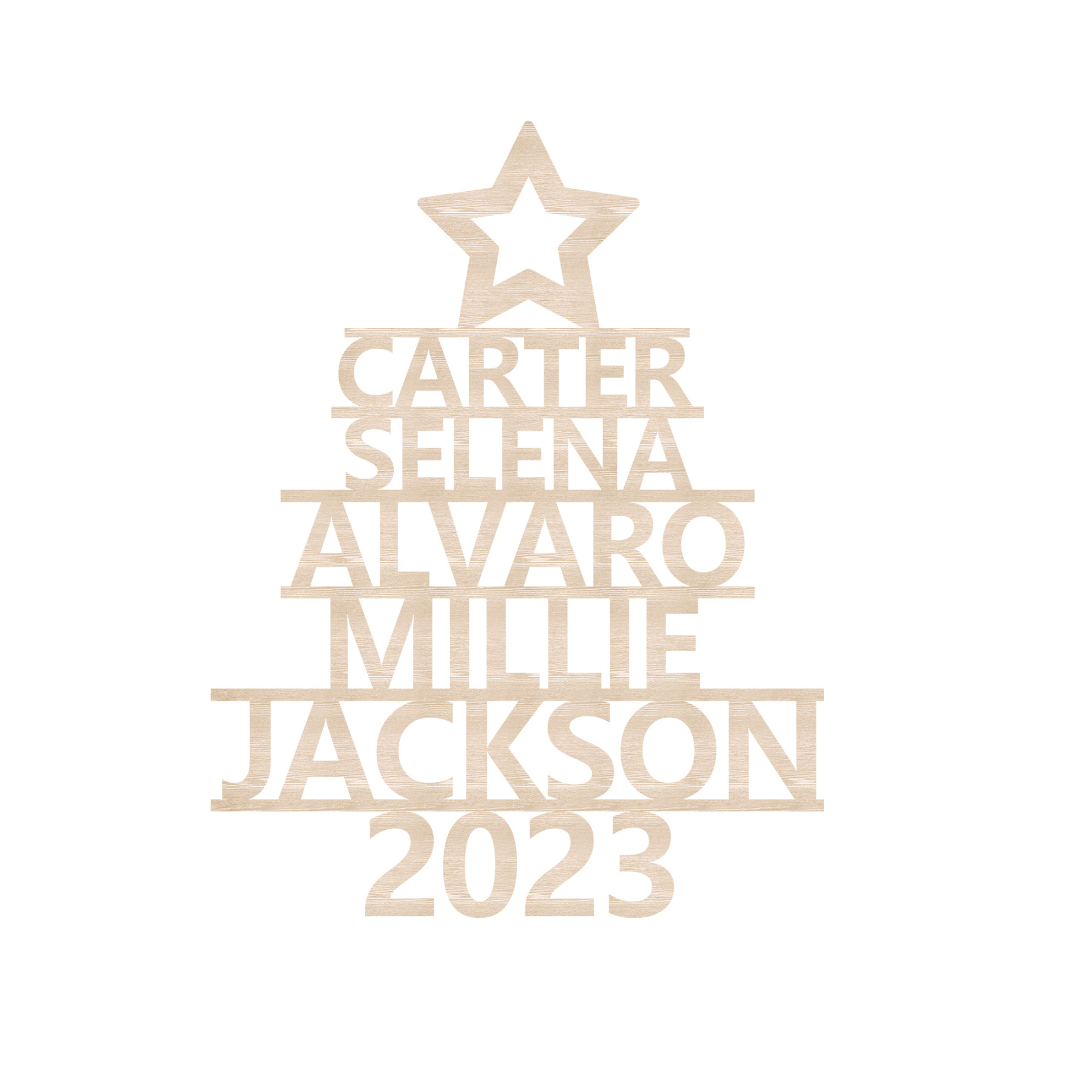 Navidad-Ornamento navideño de madera árbol de nombres con 5 nombres y año personalizados