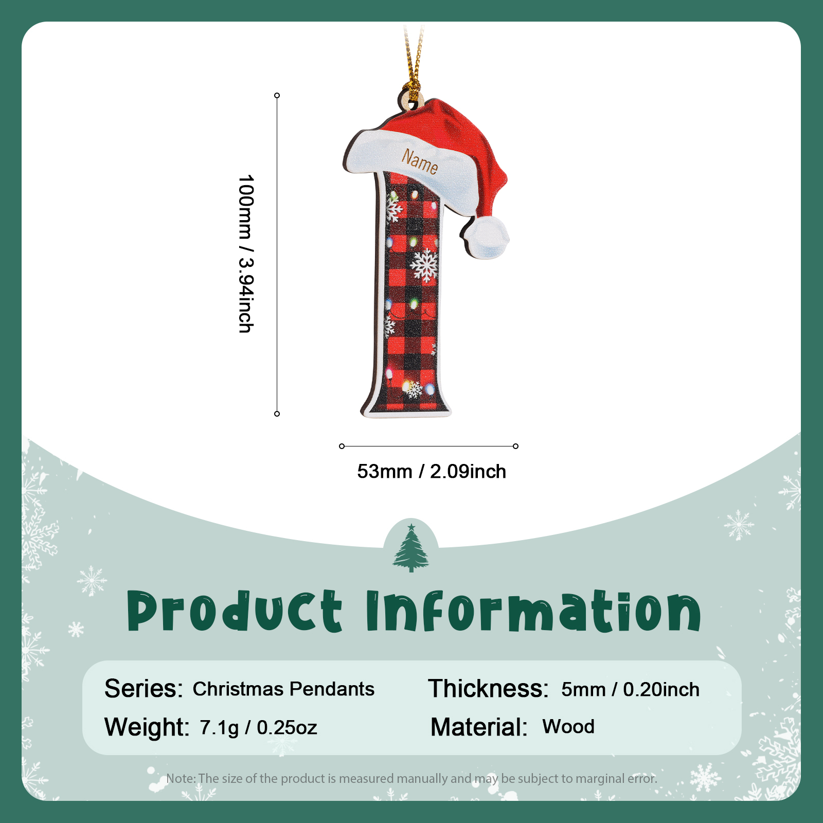 Navidad-Ornamentos Navideños de Madera Letra 1 Nombre Personalizado