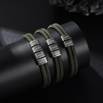 2-4 Nombres Personalizados Pulsera de Cuerda Verde Hiebra Aros de Acero Inoxidable-Jessemade ES