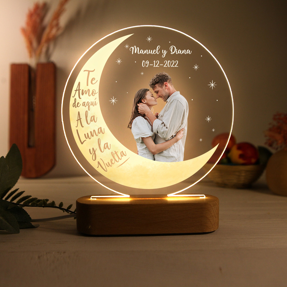 Lámpara para pareja 3D Ilusión Luz de Noche LED texto, fecha y foto personalizados -Jessemade ES