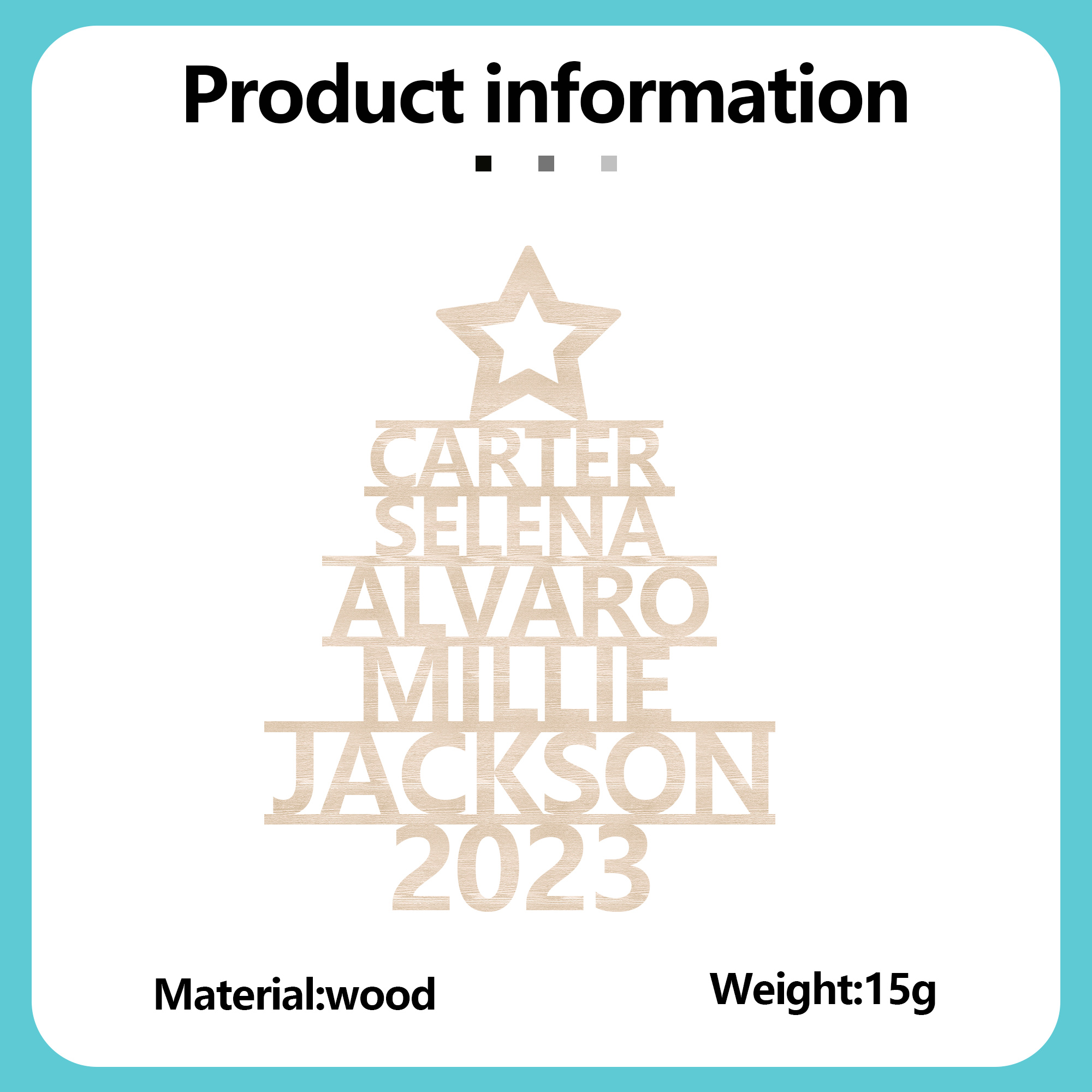 Navidad-Ornamento navideño de madera árbol de nombres con 5 nombres y año personalizados