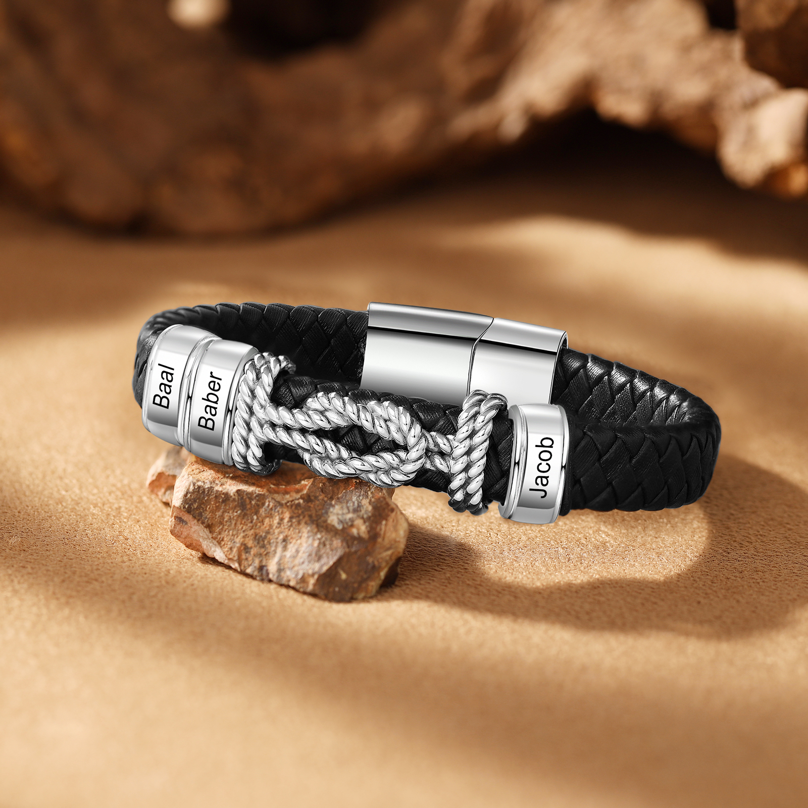 2-4 Nombres Personalizados Pulsera de Cuero Infinito de Acero Inoxidable-Jessemade ES