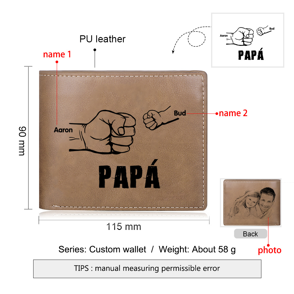 A mi papá-Cartera 2-5 nombres y foto personalizados billetera clásica puño a puño -Jessemade ES