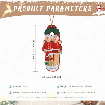 Navidad-Muñecos Ornamentos Navideños con Perro 3 Nombres y 1 Año con Texto Personalizados Adorno de Madera