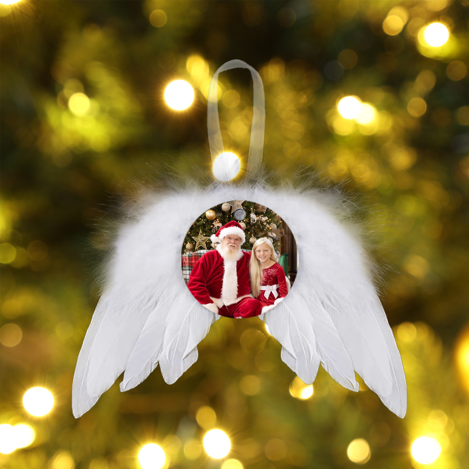 Ornamento navideño alas de ángel con 1 foto personalizada adorno del árbol