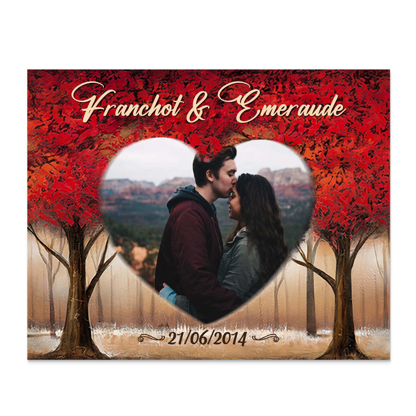 Lámina "árbol de amor" marco de madera para pareja 2 nombres personalizados con fecha y foto-Jessemade ES