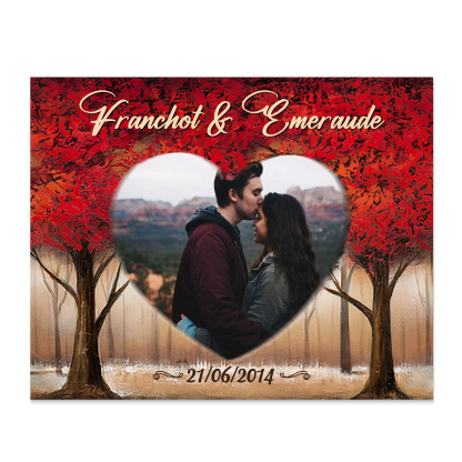 Lámina "árbol de amor" marco de madera para pareja 2 nombres personalizados con fecha y foto-Jessemade ES