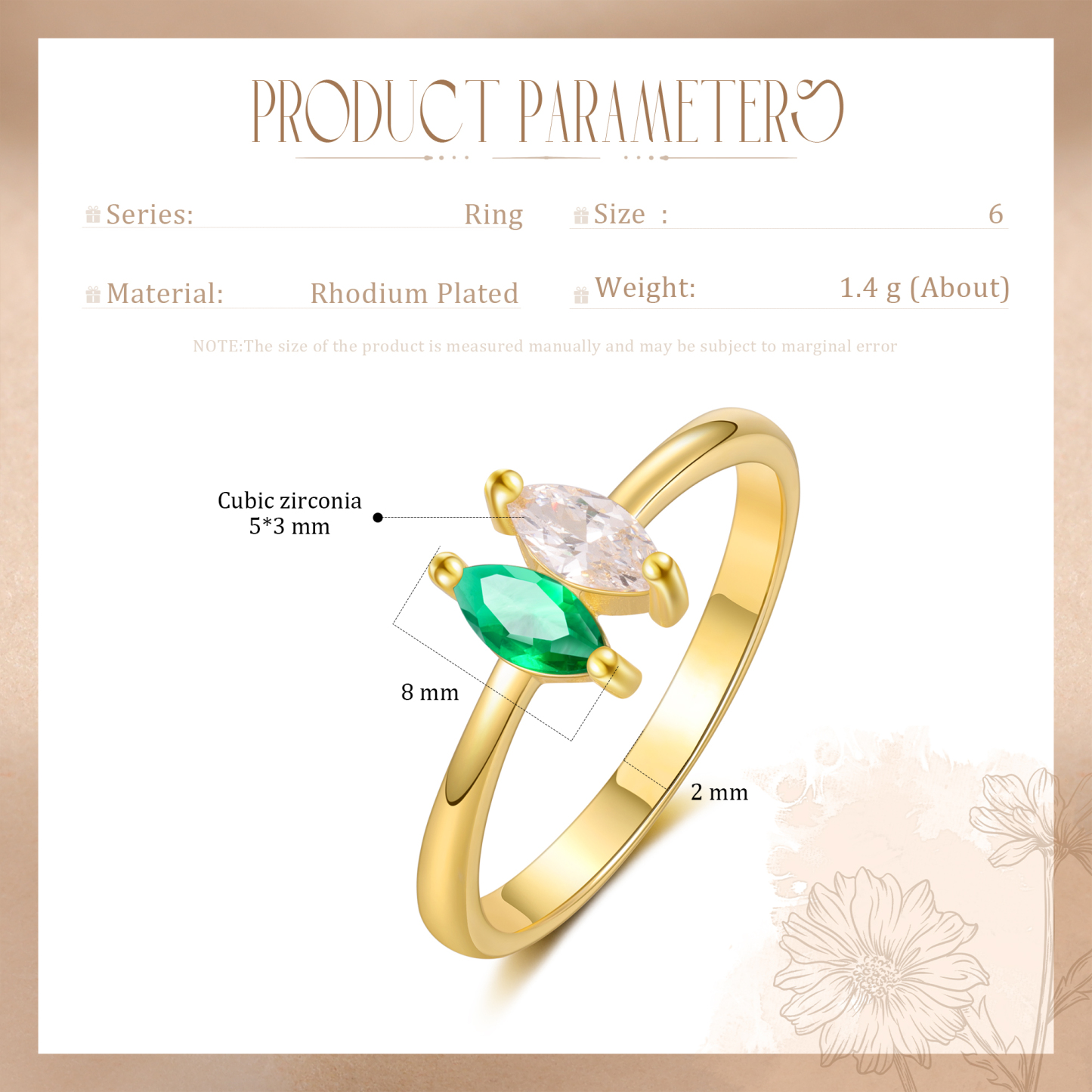 Anillo de zirconias personalizado con 2 piedras de nacimiento anillo familia-Jessemade ES